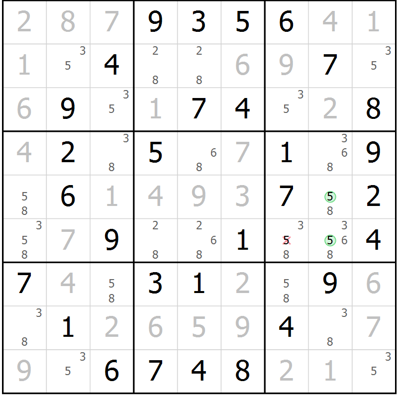 Position des candidats pour la solution de la Gr 61 page 64 du magazine de sudoku Giga sudoku niv 6-8 n° 024