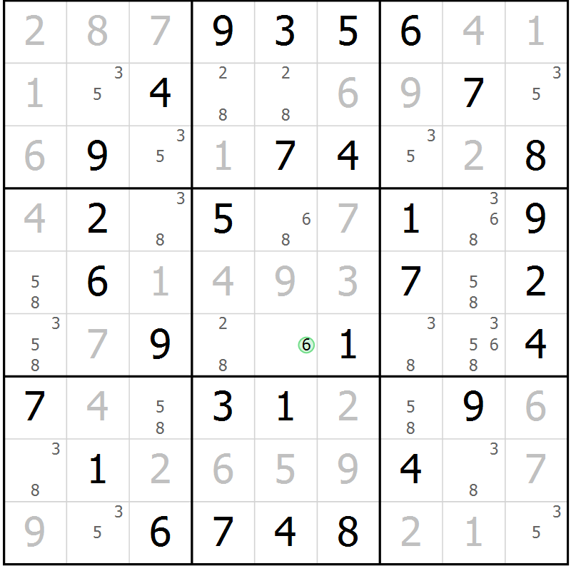 Position des candidats pour la solution de la Gr 61 page 64 du magazine de sudoku Giga sudoku niv 6-8 n° 024
