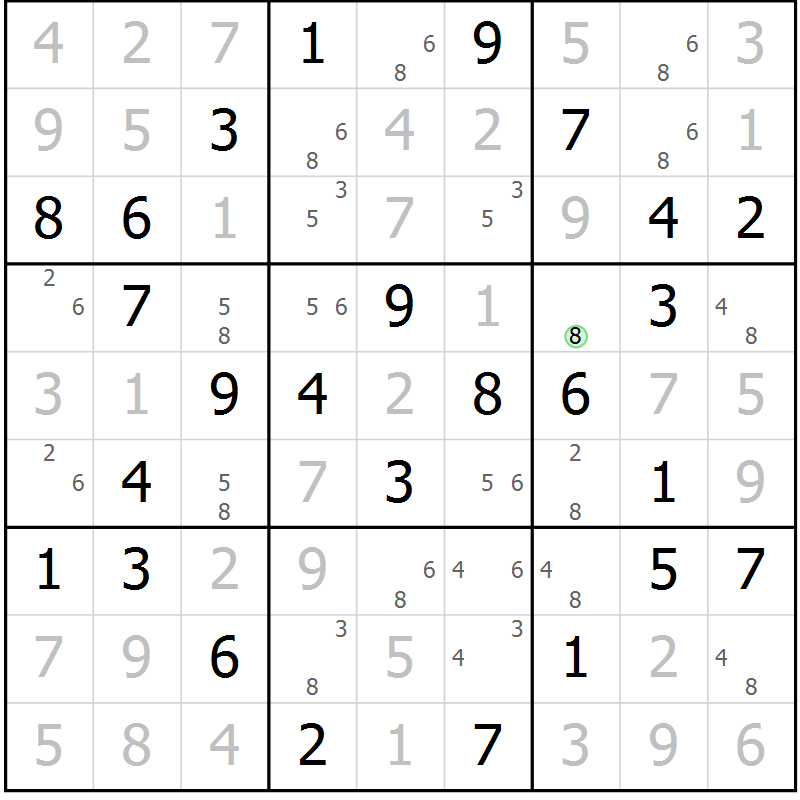Position des candidats pour la solution de la Gr 62 page 65 du magazine de sudoku Giga sudoku niv 6-8 n° 024