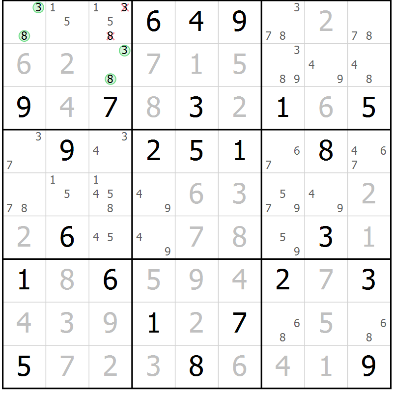 Position des candidats pour la solution de la Gr 63 page 66 du magazine de sudoku Giga sudoku niv 6-8 n° 024