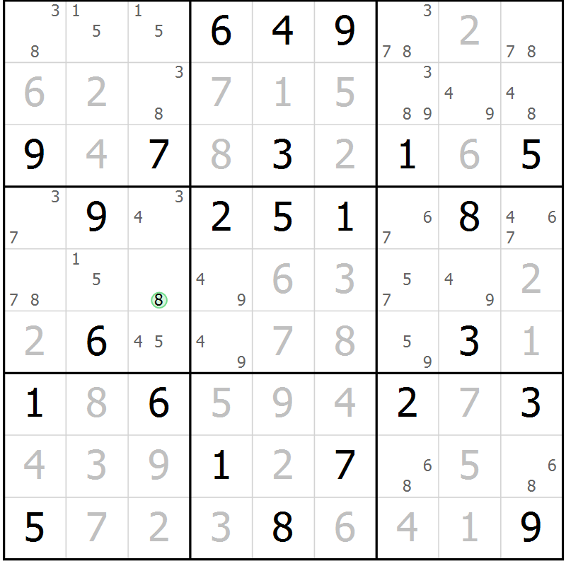 Position des candidats pour la solution de la Gr 63 page 66 du magazine de sudoku Giga sudoku niv 6-8 n° 024