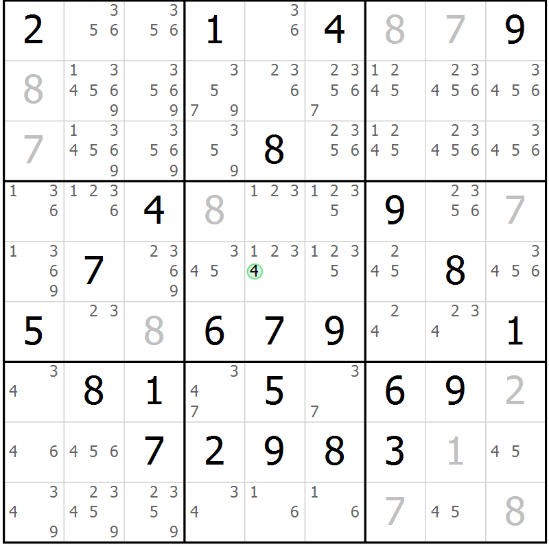 Position des candidats pour la solution de la Gr 64 page 67 du magazine de sudoku Giga sudoku niv 6-8 n° 024