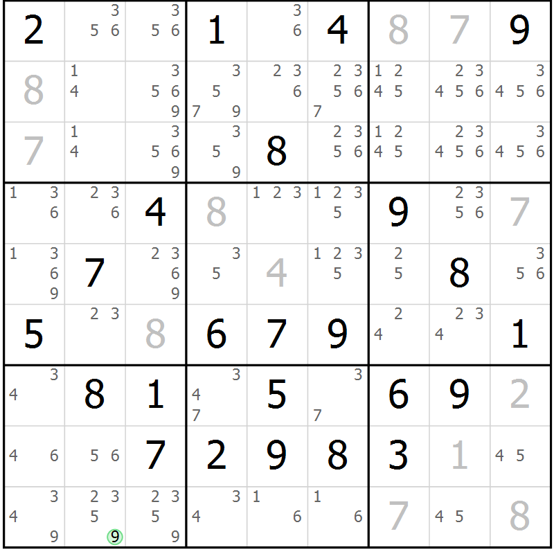 Position des candidats pour la solution de la Gr 64 page 67 du magazine de sudoku Giga sudoku niv 6-8 n° 024
