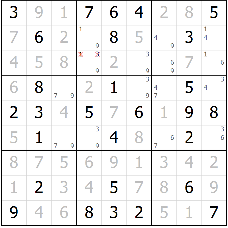 Position des candidats pour la solution de la Gr 65 page 68 du magazine de sudoku Giga sudoku niv 6-8 n° 024