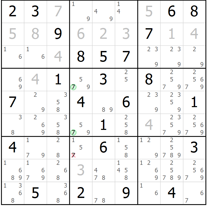 Position des candidats pour la solution de la Gr 66 page 69 du magazine de sudoku Giga sudoku niv 6-8 n° 024