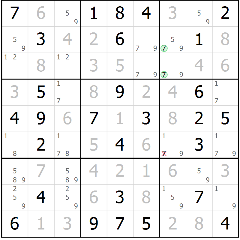 Position des candidats pour la solution de la Gr 67 page 70 du magazine de sudoku Giga sudoku niv 6-8 n° 024