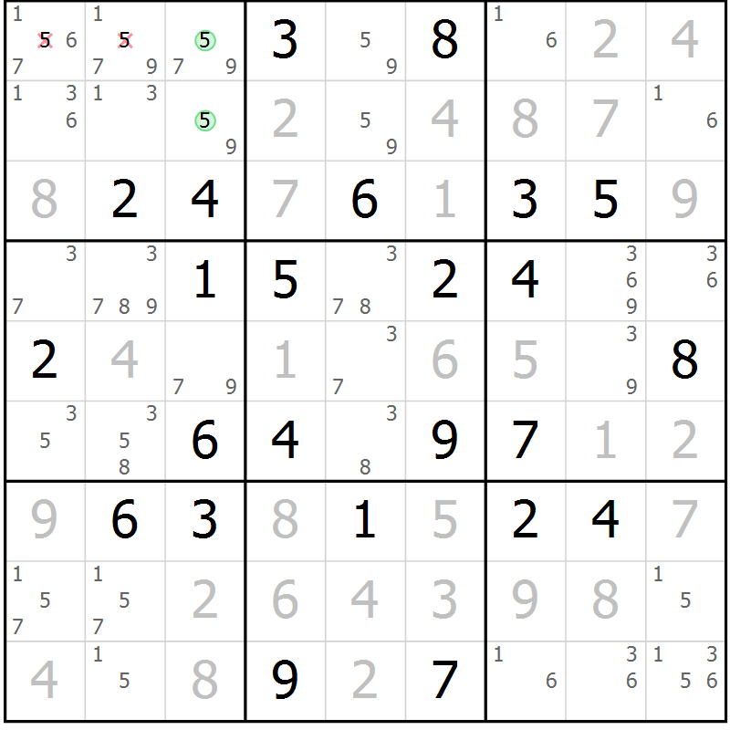 Position des candidats pour la solution de la Gr 68 page 71 du magazine de sudoku Giga sudoku niv 6-8 n° 024