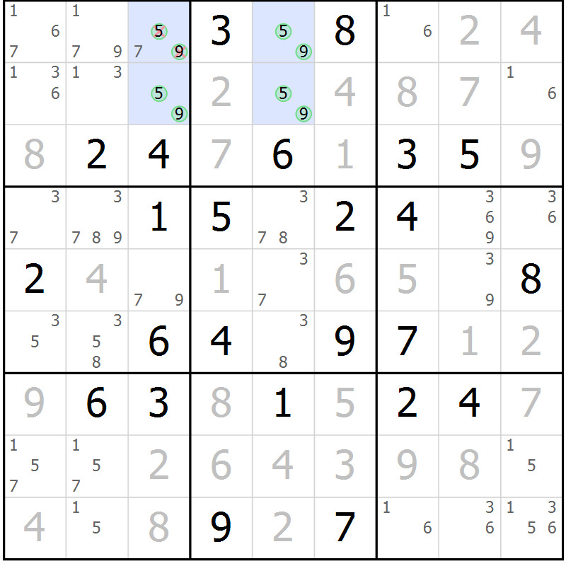 Position des candidats pour la solution de la Gr 68 page 71 du magazine de sudoku Giga sudoku niv 6-8 n° 024