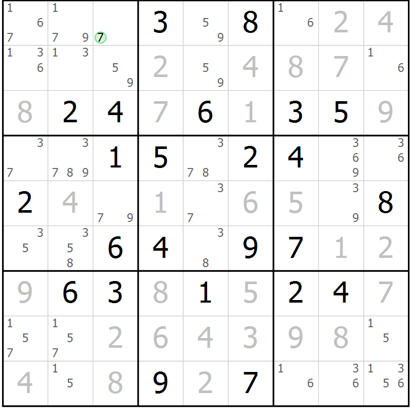 Position des candidats pour la solution de la Gr 68 page 71 du magazine de sudoku Giga sudoku niv 6-8 n° 024