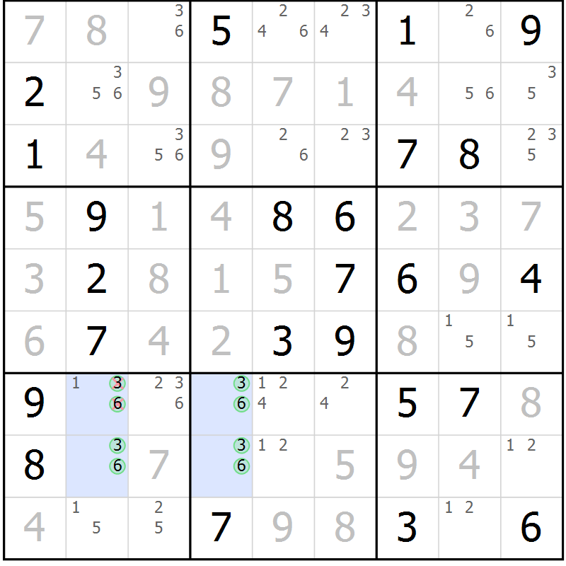 Position des candidats pour la solution de la Gr 69 page 72 du magazine de sudoku Giga sudoku niv 6-8 n° 024