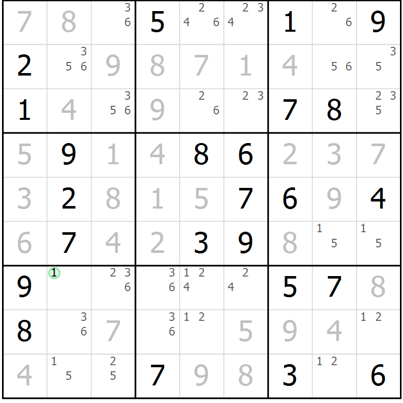Position des candidats pour la solution de la Gr 69 page 72 du magazine de sudoku Giga sudoku niv 6-8 n° 024