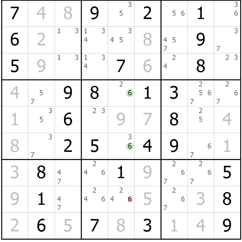 Position des candidats pour la solution de la Gr 70 page 73 du magazine de sudoku Giga sudoku niv 6-8 n° 024
