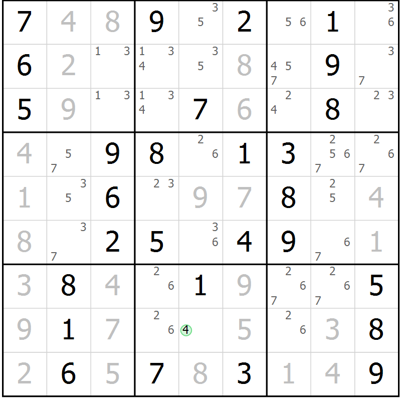 Position des candidats pour la solution de la Gr 70 page 73 du magazine de sudoku Giga sudoku niv 6-8 n° 024