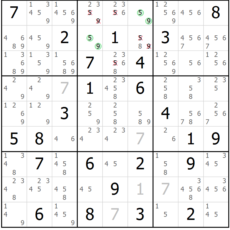 Position des candidats pour la solution de la Gr 71 page 74 du magazine de sudoku Giga sudoku niv 6-8 n° 024