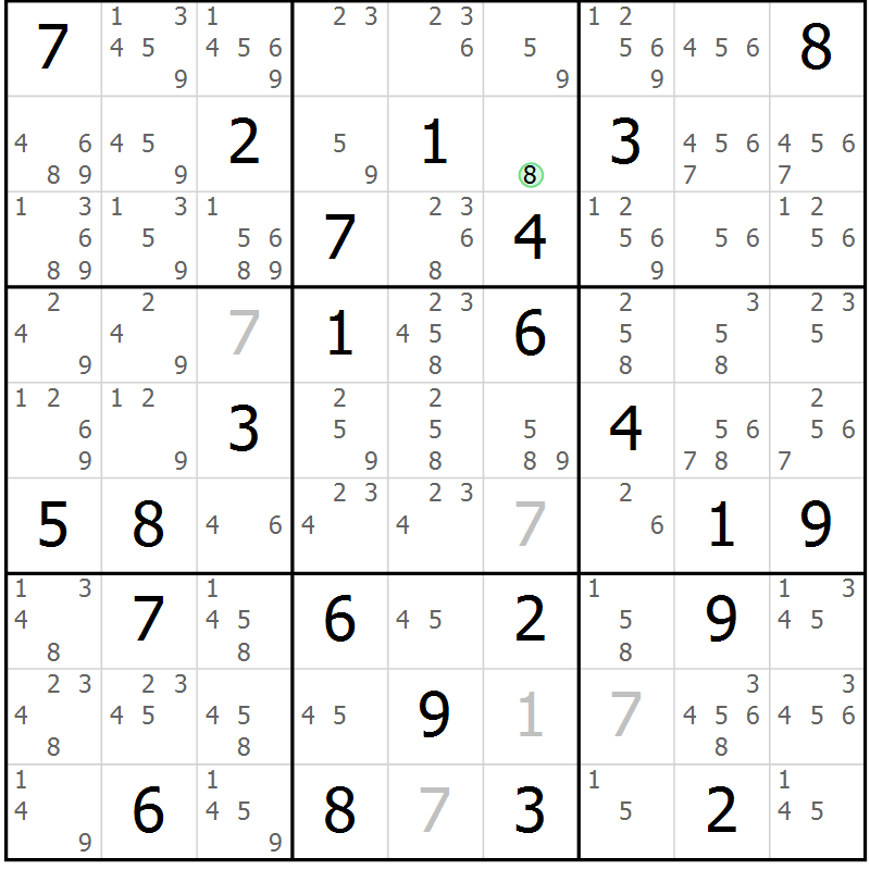 Position des candidats pour la solution de la Gr 71 page 74 du magazine de sudoku Giga sudoku niv 6-8 n° 024