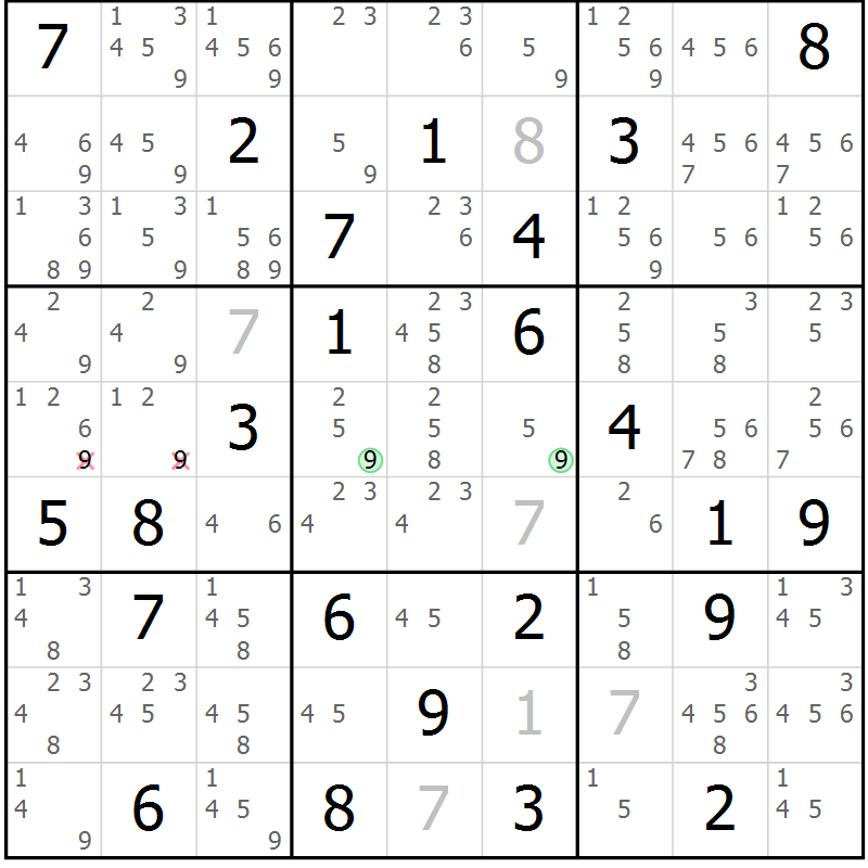 Position des candidats pour la solution de la Gr 71 page 74 du magazine de sudoku Giga sudoku niv 6-8 n° 024