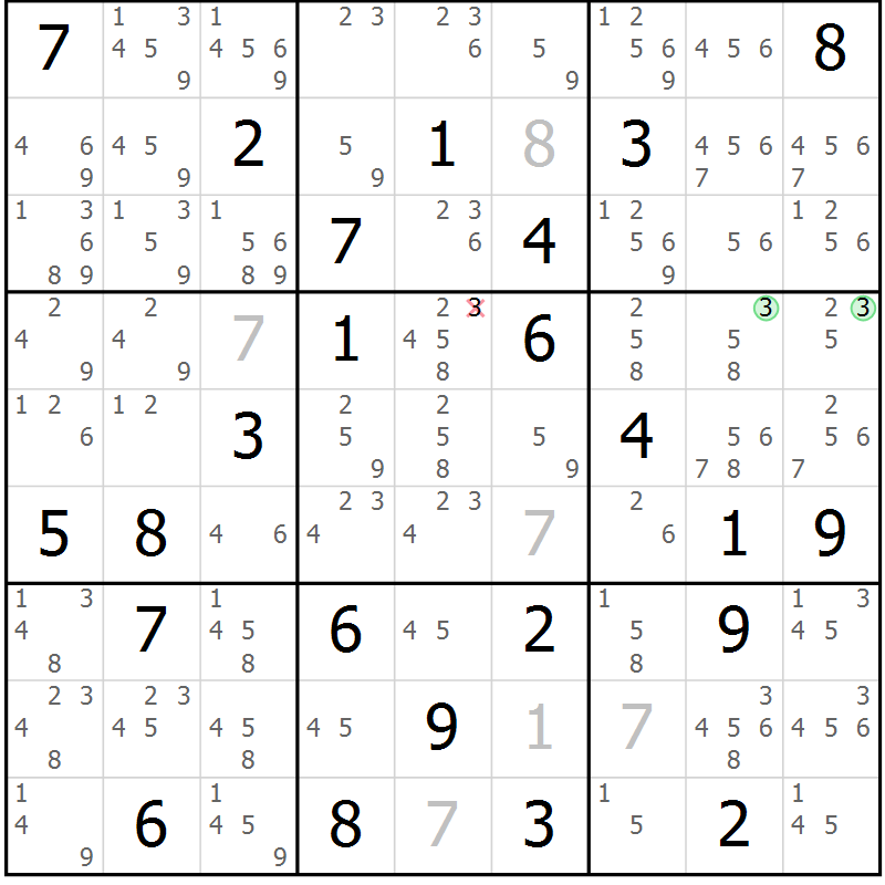 Position des candidats pour la solution de la Gr 71 page 74 du magazine de sudoku Giga sudoku niv 6-8 n° 024
