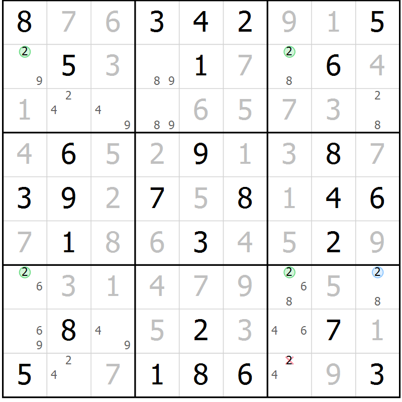 Position des candidats pour la solution de la Gr 72 page 75 du magazine de sudoku Giga sudoku niv 6-8 n° 024