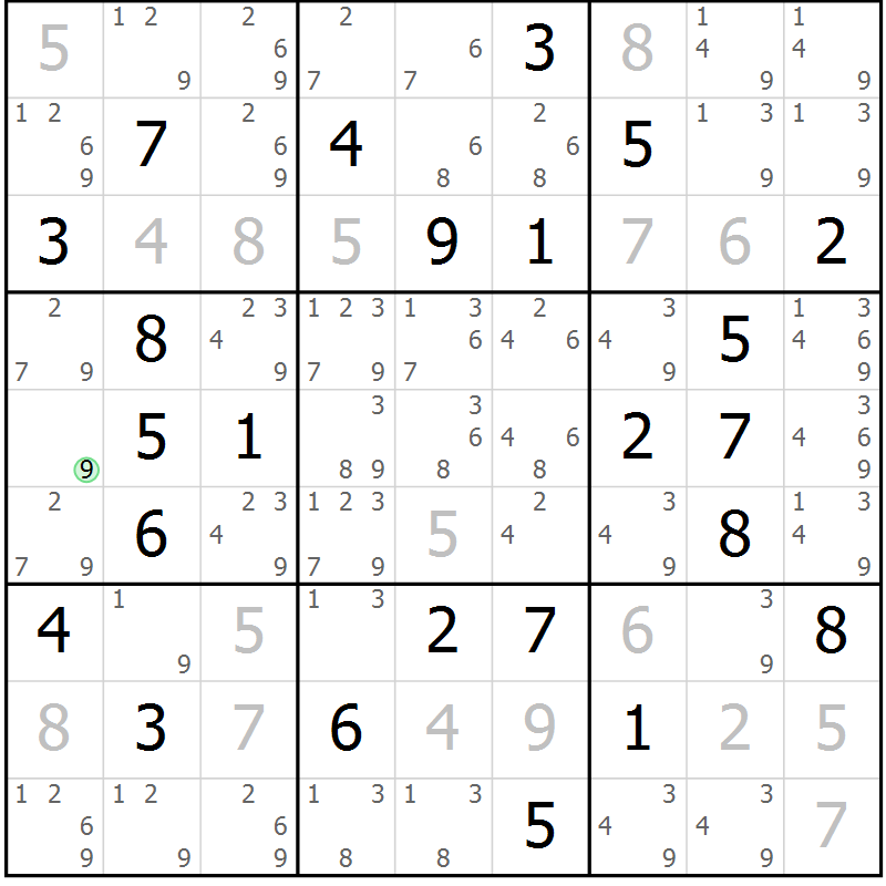 Position des candidats pour la solution de la Gr 74 page 77 du magazine de sudoku Giga sudoku niv 6-8 n° 024