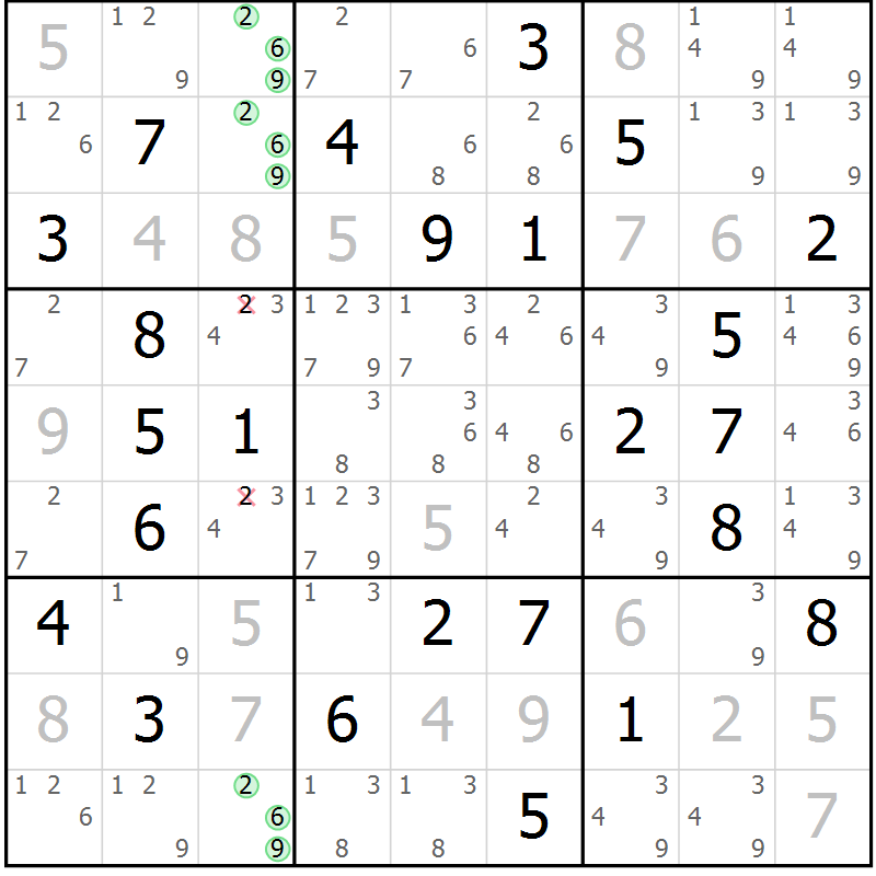 Position des candidats pour la solution de la Gr 74 page 77 du magazine de sudoku Giga sudoku niv 6-8 n° 024
