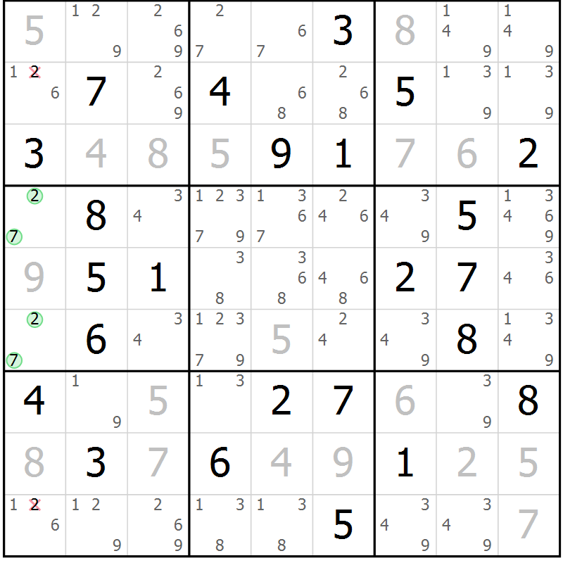 Position des candidats pour la solution de la Gr 74 page 77 du magazine de sudoku Giga sudoku niv 6-8 n° 024