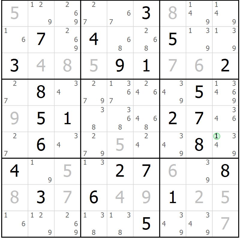 Position des candidats pour la solution de la Gr 74 page 77 du magazine de sudoku Giga sudoku niv 6-8 n° 024