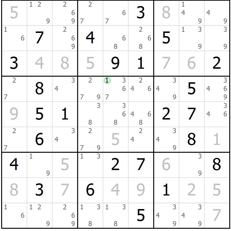 Position des candidats pour la solution de la Gr 74 page 77 du magazine de sudoku Giga sudoku niv 6-8 n° 024