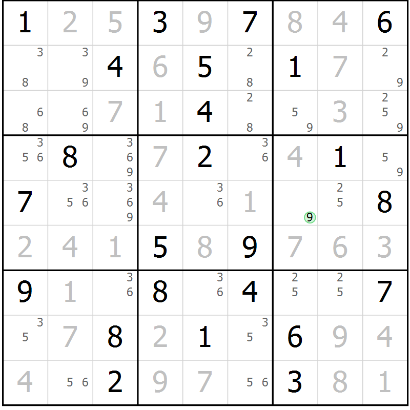 Position des candidats pour la solution de la Gr 75 page 78 du magazine de sudoku Giga sudoku niv 6-8 n° 024