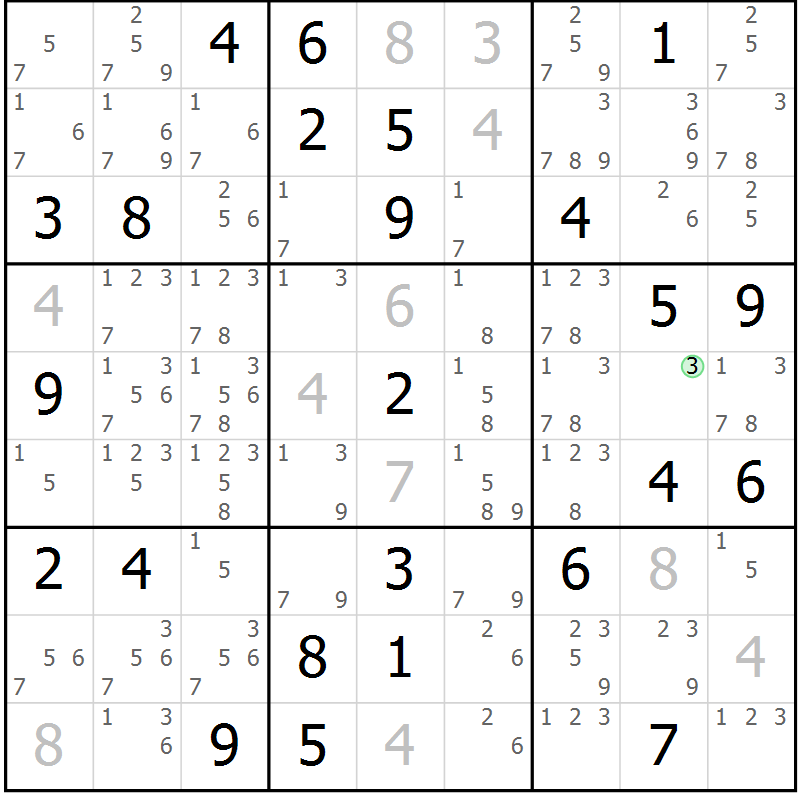Position des candidats pour la solution de la Gr 76 page 79 du magazine de sudoku Giga sudoku niv 6-8 n° 024