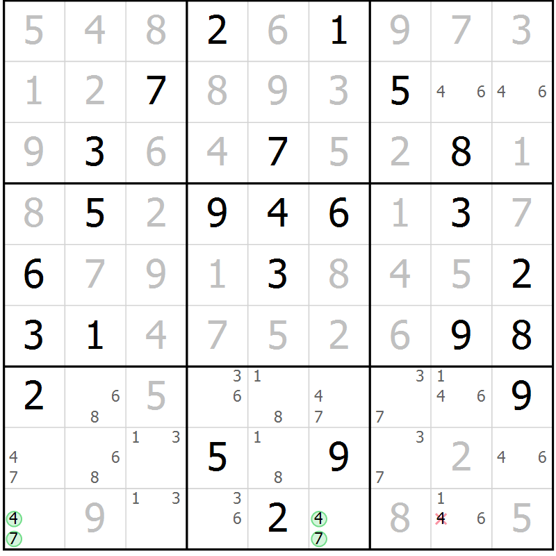 Position des candidats pour la solution de la Gr 78 page 81 du magazine de sudoku Giga sudoku niv 6-8 n° 024
