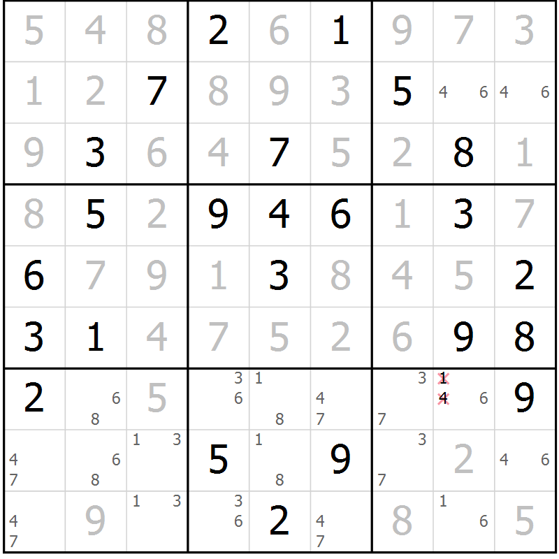 Position des candidats pour la solution de la Gr 78 page 81 du magazine de sudoku Giga sudoku niv 6-8 n° 024