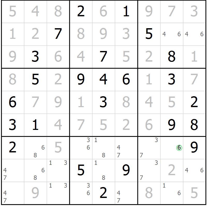Position des candidats pour la solution de la Gr 78 page 81 du magazine de sudoku Giga sudoku niv 6-8 n° 024