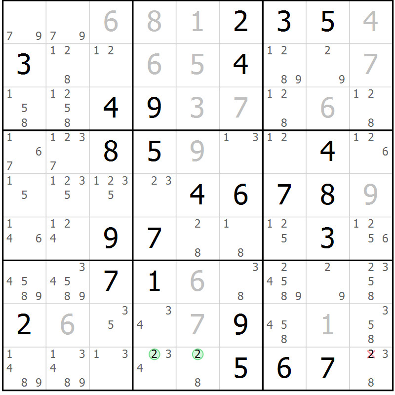Position des candidats pour la solution de la Gr 79 page 82 du magazine de sudoku Giga sudoku niv 6-8 n° 024