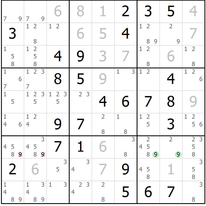 Position des candidats pour la solution de la Gr 79 page 82 du magazine de sudoku Giga sudoku niv 6-8 n° 024