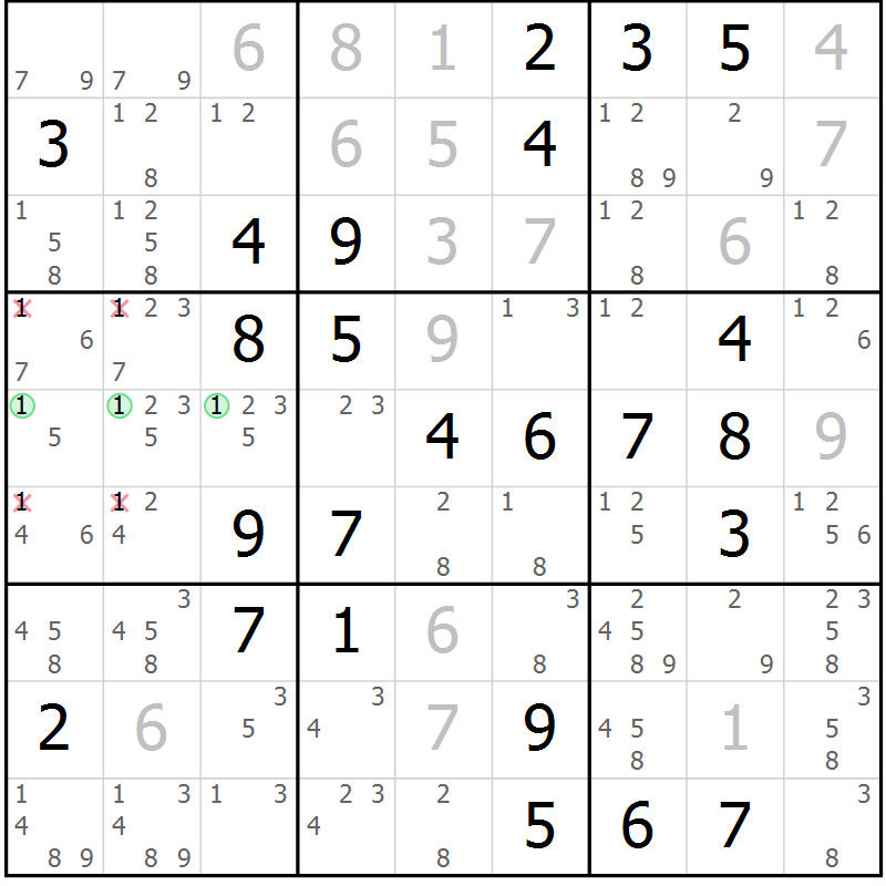 Position des candidats pour la solution de la Gr 79 page 82 du magazine de sudoku Giga sudoku niv 6-8 n° 024