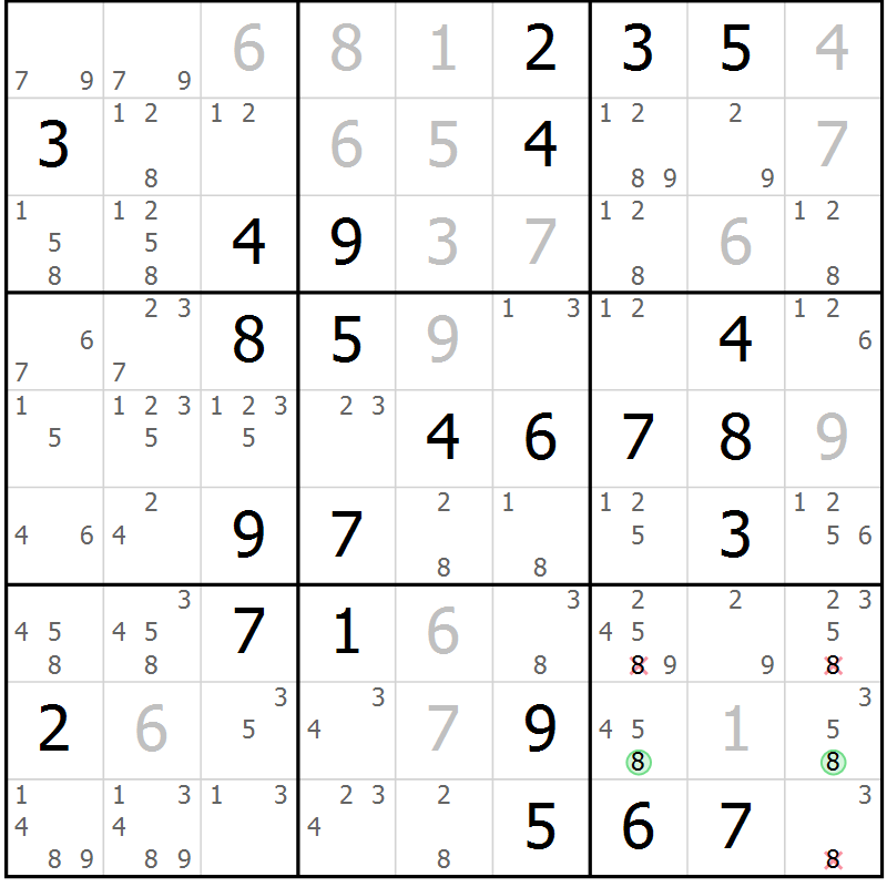 Position des candidats pour la solution de la Gr 79 page 82 du magazine de sudoku Giga sudoku niv 6-8 n° 024