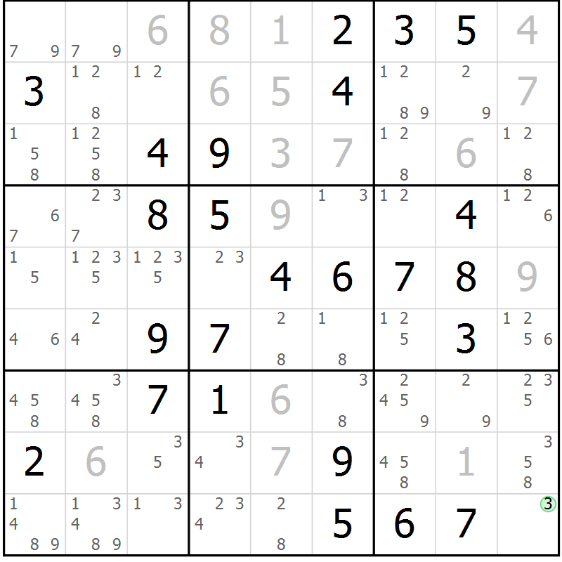 Position des candidats pour la solution de la Gr 79 page 82 du magazine de sudoku Giga sudoku niv 6-8 n° 024