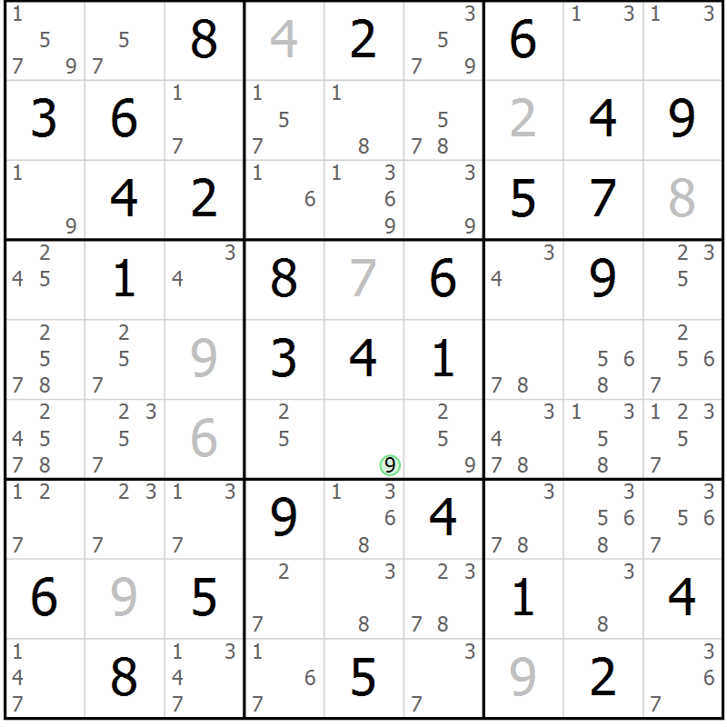 Position des candidats pour la solution de la Gr 8 page 11 du magazine de sudoku Giga sudoku niv 6-8 n° 024