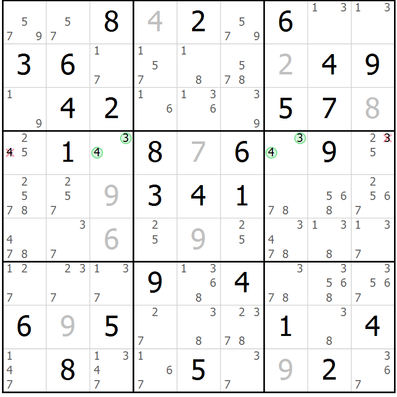 Position des candidats pour la solution de la Gr 8 page 11 du magazine de sudoku Giga sudoku niv 6-8 n° 024