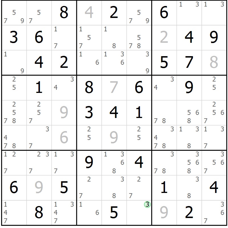 Position des candidats pour la solution de la Gr 8 page 11 du magazine de sudoku Giga sudoku niv 6-8 n° 024