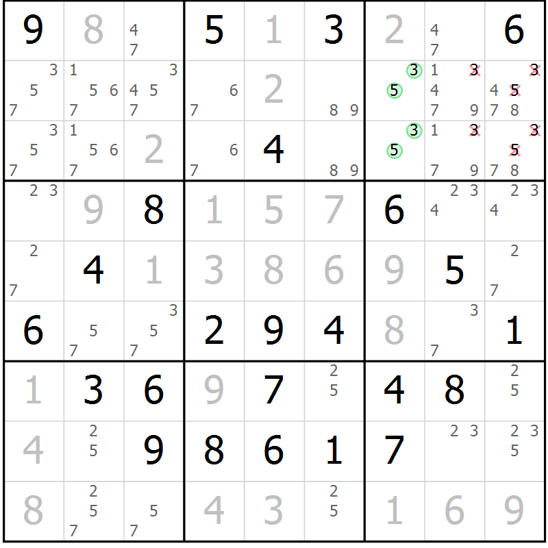 Position des candidats pour la solution de la Gr 80 page 83 du magazine de sudoku Giga sudoku niv 6-8 n° 024