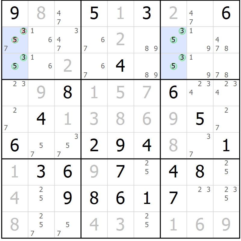 Position des candidats pour la solution de la Gr 80 page 83 du magazine de sudoku Giga sudoku niv 6-8 n° 024