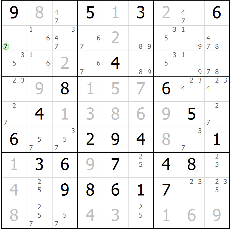 Position des candidats pour la solution de la Gr 80 page 83 du magazine de sudoku Giga sudoku niv 6-8 n° 024