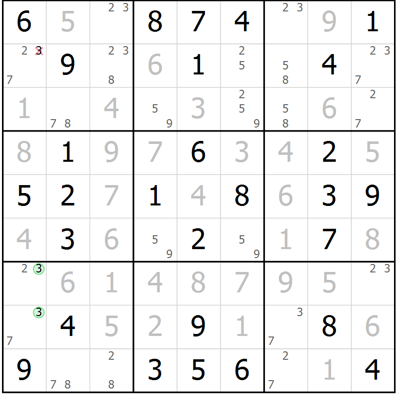 Position des candidats pour la solution de la Gr 81 page 84 du magazine de sudoku Giga sudoku niv 6-8 n° 024