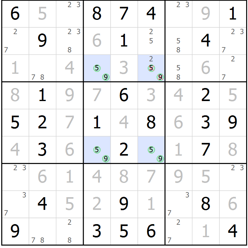 Position des candidats pour la solution de la Gr 81 page 84 du magazine de sudoku Giga sudoku niv 6-8 n° 024