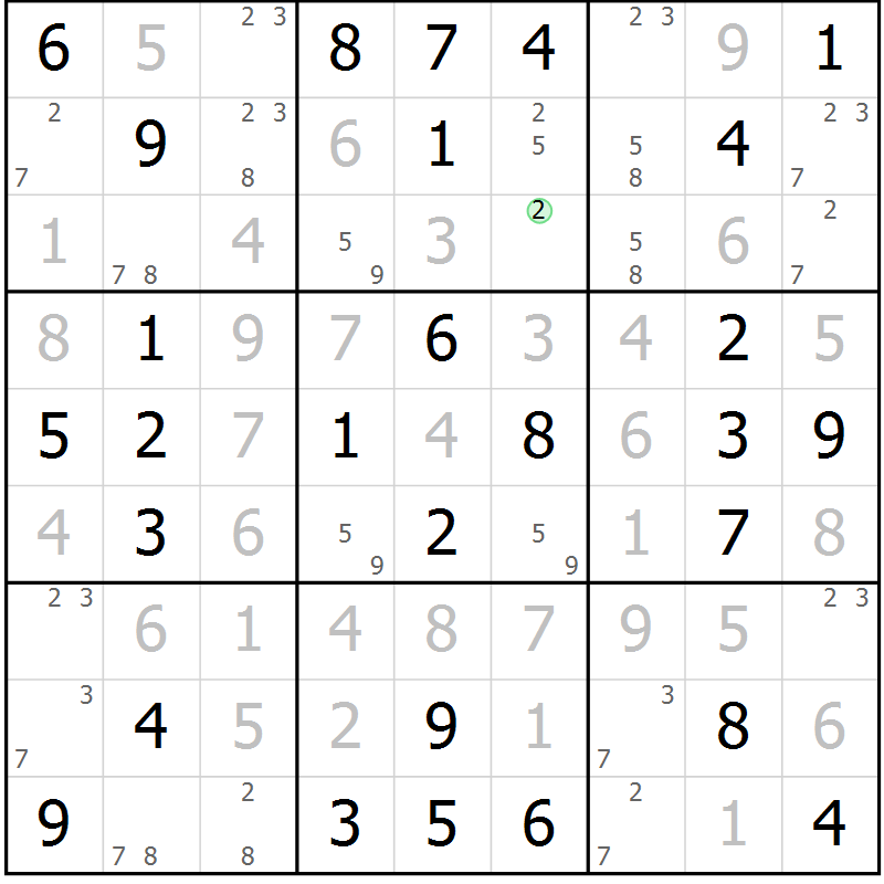 Position des candidats pour la solution de la Gr 81 page 84 du magazine de sudoku Giga sudoku niv 6-8 n° 024