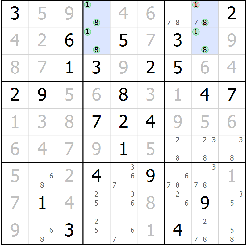 Position des candidats pour la solution de la Gr 83 page 86 du magazine de sudoku Giga sudoku niv 6-8 n° 024