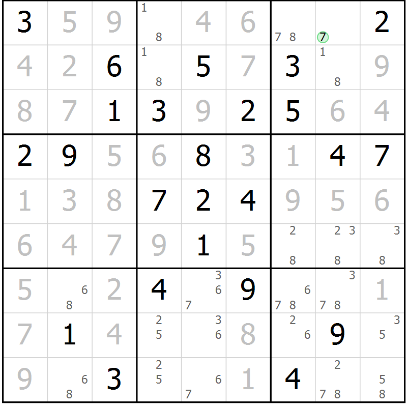 Position des candidats pour la solution de la Gr 83 page 86 du magazine de sudoku Giga sudoku niv 6-8 n° 024