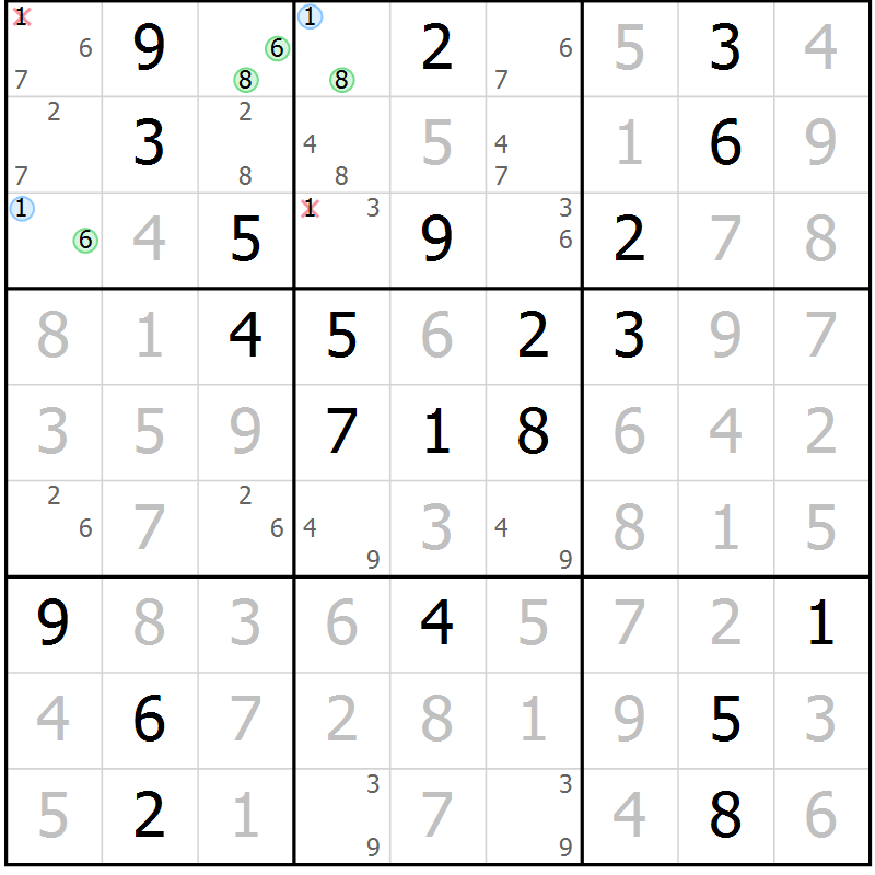 Position des candidats pour la solution de la Gr 84 page 87 du magazine de sudoku Giga sudoku niv 6-8 n° 024
