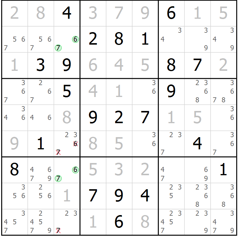 Position des candidats pour la solution de la Gr 85 page 88 du magazine de sudoku Giga sudoku niv 6-8 n° 024